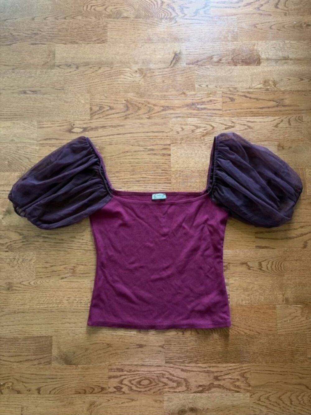 Women's Puff Sleeve Square Neck Top - Plum